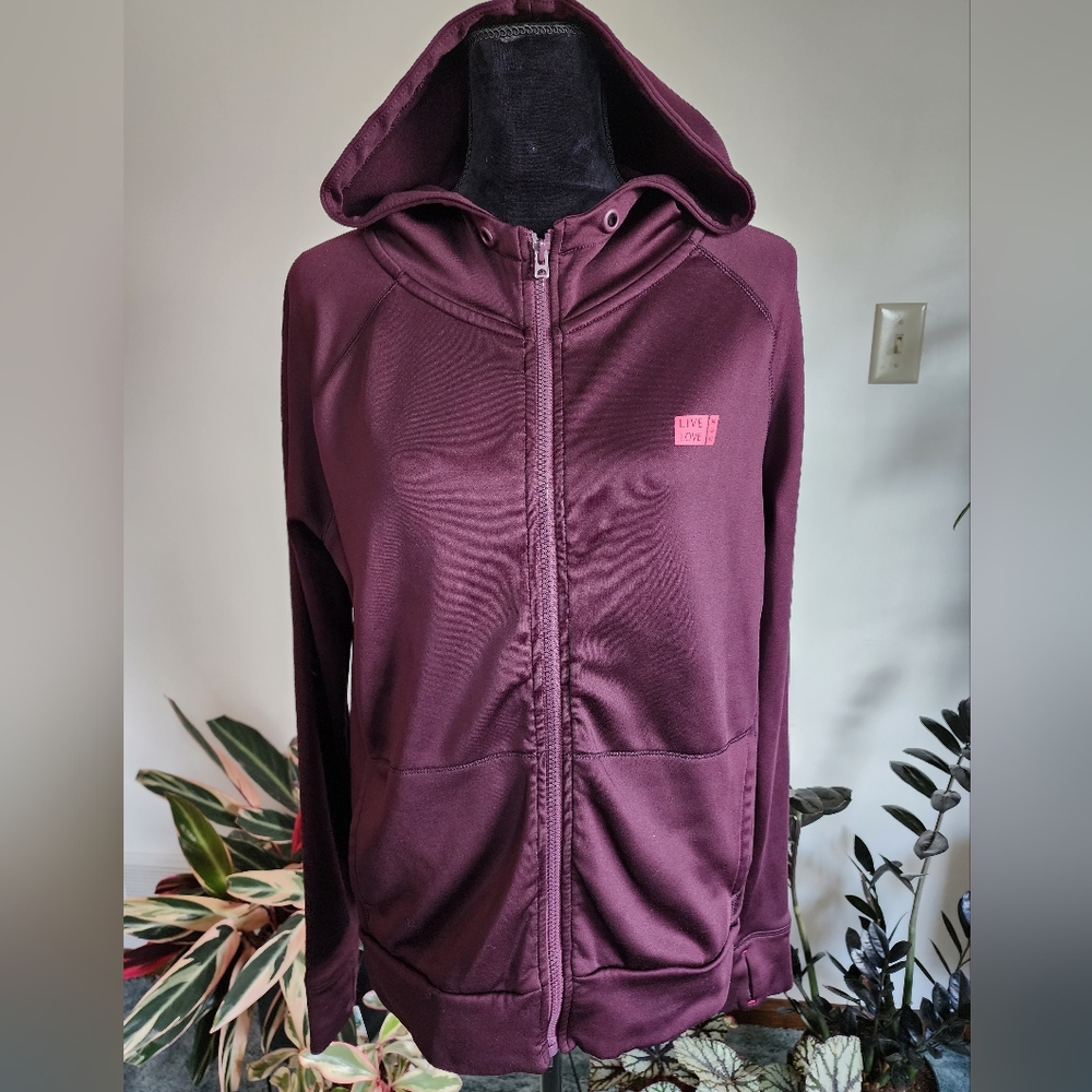 Live Love Dream run hoodie, purple and pink, large